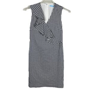 J McLaughlin Kathryn Shift Dress Sz 4 Black White Gingham Ruffle Stretch NWOT
